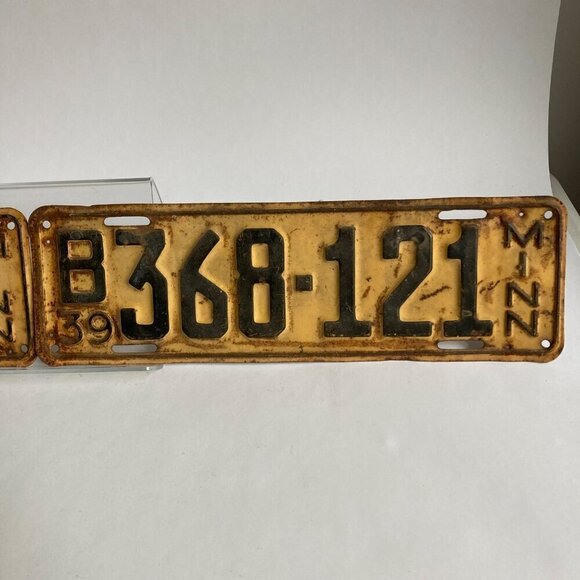 Pair Vintage 1939 Minnesota License Plates Matching Numbers B368-121 MN - Picture 3 of 5